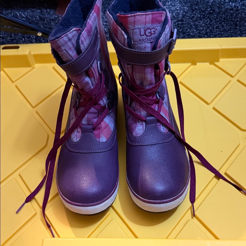 UGG Purple & Pink Plaid Winter Rain Boots